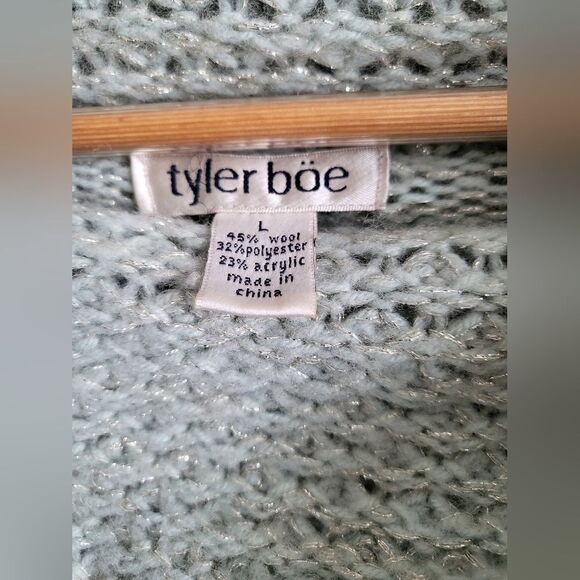 Tyler Boe Icy Blue Wool Blend Sweater Size Large Shimmer Cowl Neck Sequin - Picture 2 of 13